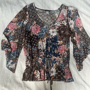 Venus boho style mesh top with gathered smock waist